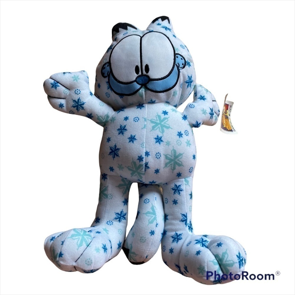 Garfield Winter Print Plush Stuffed Animal Vintage NWT Blue White Snowflake